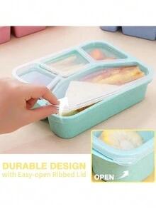 1pc Nordic Style 4-Compartment Bento Box, Refrigerator Food Storage Container, Adult Reusable Lunch Box - Multicolor - View 3