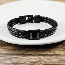1 pieza Pulsera de PU grabada personalizadamente para hombres - Estilo de moda Brazalete personalizado con nombre con cuerda trenzada ajustable, regalo ideal para papá, esposo, hijo, tío, abuelo - Multicolor - Ver 9