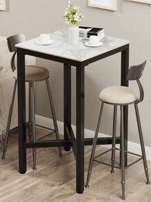 Square Kitchen Bar Table Counter Breakfast Dining Table Black Coffee Table Metal Legs With Footrest For Kitchen Dining Room Patio - Multicolor - View 4