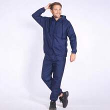 Men's 2-Piece Light Tracksuit Windbreaker Set Jogger Sauna GYM Set With Mesh Lining - 藏蓝色 - 查看 5