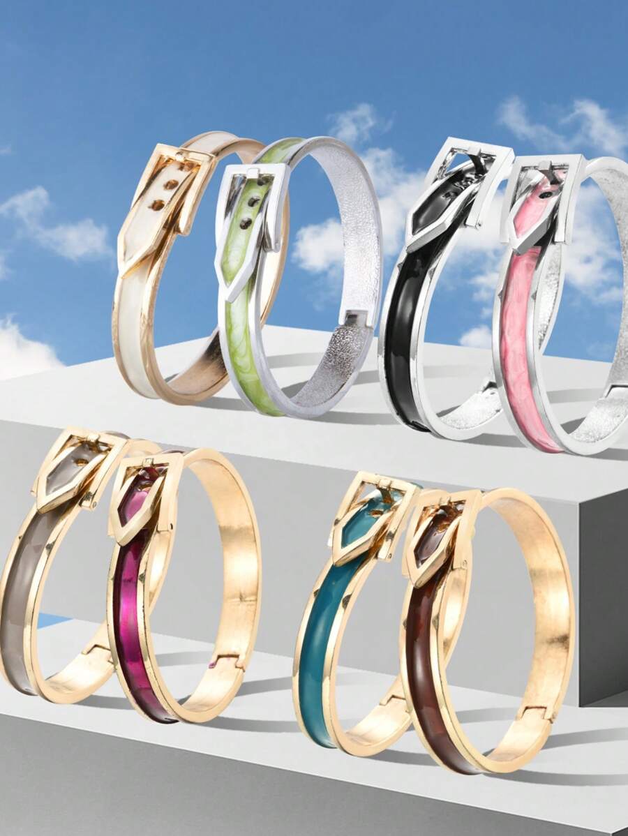 1 pezzo Braccialetto a fascia placcato oro con decoro in smalto a goccia per donne