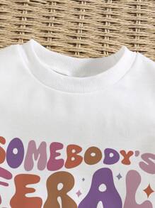 Tween Girls Họa tiết hoạt hình In áo cổ tròn và quần bó sát - trắng - Xem 3