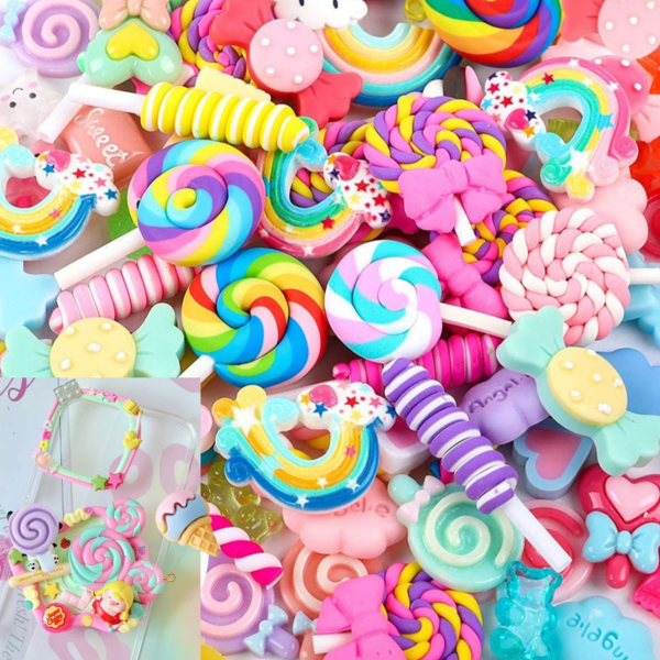 30pcs Simulated Candy DIY Cartoon Hair Accessories, Cream Resin Phone Case Charms/Pendants, Sweets Party DIY Small Gifts, Halloween Fake Candy, Christmas Decorations [Random Style/Bag Packaging, Some Accessories Color Random]