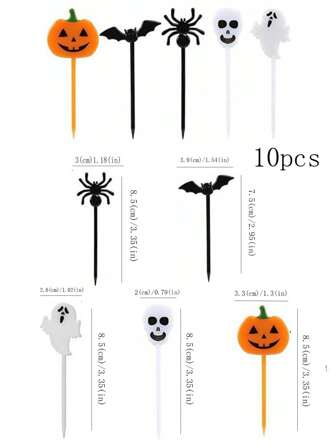 10pcs Plastic Halloween Cupcake Tops, Ghost Cupcake Picks, Toothpicks, Pumpkin Spider Bat Skull Cake Tops, Halloween-Themed Birthday Party Halloween Party, Halloween Gifts, Thanksgiving Day Gift, Harvest Festival, Family Dinner