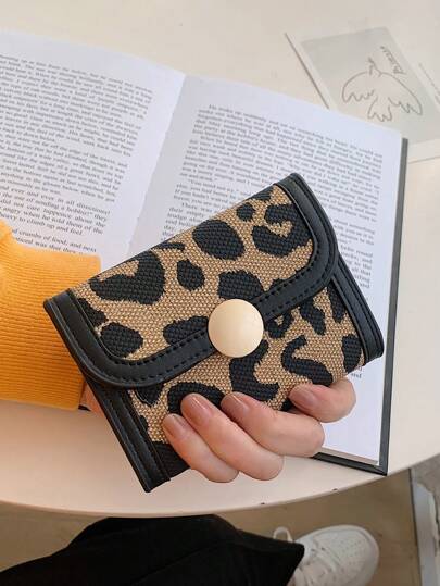 Women's PU Leather Leopard Print Fashion Compact Accordion Card Holder, Multi-Card Slots, Ideal For Office Ladies, Travel, Birthday Gift, Coin Purse