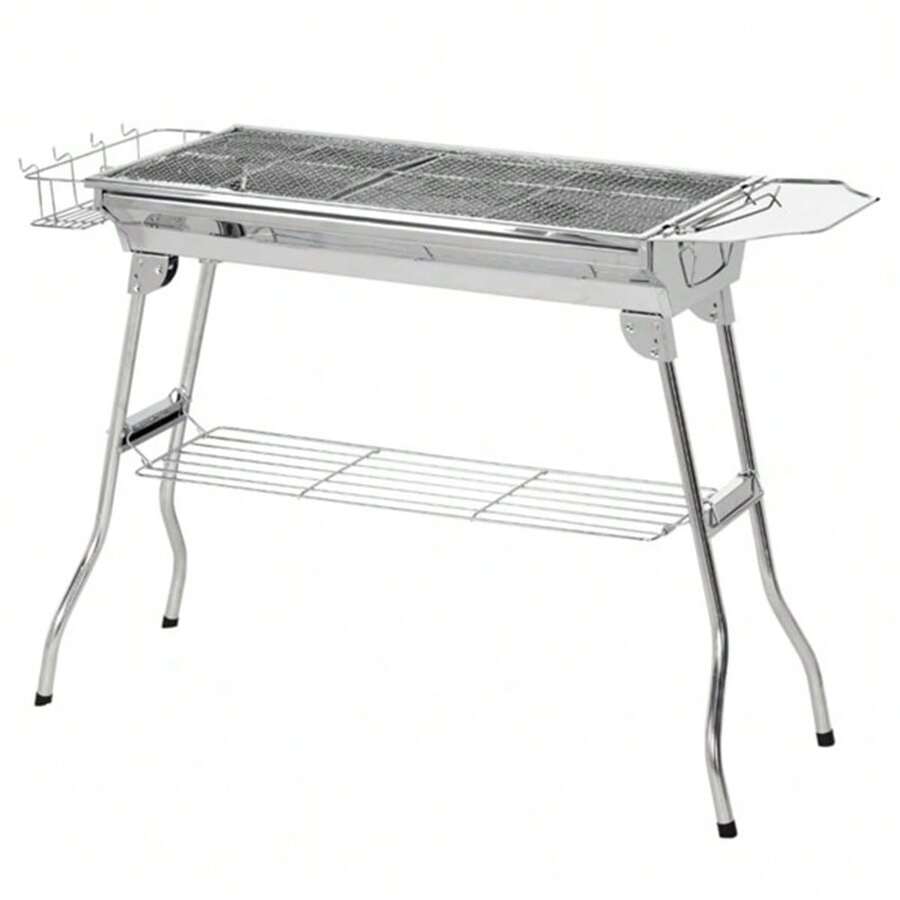 41" X 27" Portable Stainless Steel Charcoal Grill, Foldable BBQ For Camping, Garden, Backyard Parties, Picnics, And Outdoor Cooking - 銀色 - 查看 1