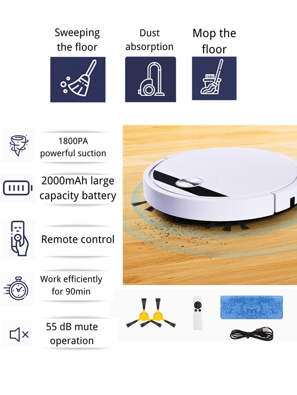 2025 Neue Dreifach-Funktion Fernbedienung Reinigungsroboter Staubsauger Wischmopp Haushalt Intelligenter Elektrischer Staubsaugerroboter