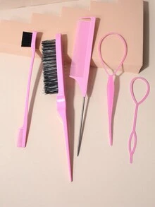 5 件/10 件发型刷套装，带 Topsy 发尾工具、鬃毛刷边缘刷鼠尾梳，用于发型设计、边缘和背部刷洗、光滑背部发刷、女孩蓬松发型设计工具（紫色、黑色） - 彩色 - 查看 1