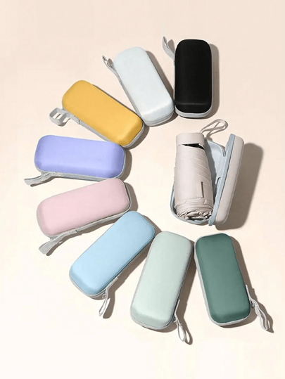 1 pezzo Mini ombrello portatile da sole con protezione UV e da pioggia, ombrello pieghevole con custodia, adatto per scuola, ufficio, casa, viaggio, regalo di San Valentino con cuori