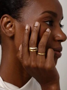 Tsnamer 3pcs/Set Everyday Stackable Rings Set Thumb Engagement Wedding Bands Rings For Women Girls Daily Jewelry Gifts - Ring - View 2