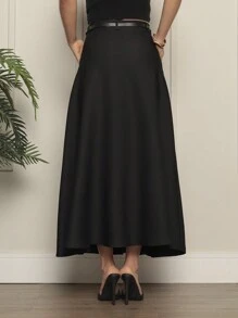 Long Tailored Skirt With Belt Moda Elegancia - màu đen - Xem 3