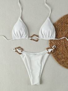 Polovedo 官方性感纯色印花高腰比基尼 - 白色 - 查看 1