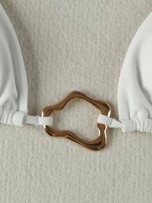 Polovedo 官方性感纯色印花高腰比基尼 - 白色 - 查看 4