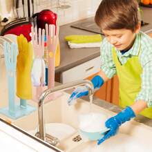 1 pieza Soporte para guantes de cocina, Estante de secado de guantes, Escurridor de plástico para guantes de goma, Colgador de guantes, Estante para fregadero, Organizador de bolsas de alimentos, Regalo del Día de la Madre, en color rosa y azul