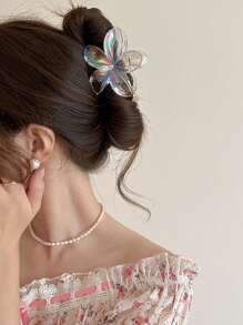 2 piezas Pinzas de pelo de plástico elegantes de 7.5cm/2.95in con escamas de sirena blancas y negras y flores láser, accesorios versátiles y elegantes para uso diario, fiestas, viajes, duchas, maquillaje, San Valentín, garras para el cabello, pinzas para el cabello, accesorios para el cabello para la escuela