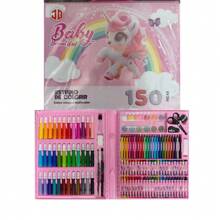 KIT 150 Pieces Children's Painting Suitcase Case Chalk Pens Pencils Varied Colors And Sizes + Coloring Drawings Children's Gift - Nhiều màu - Xem 1