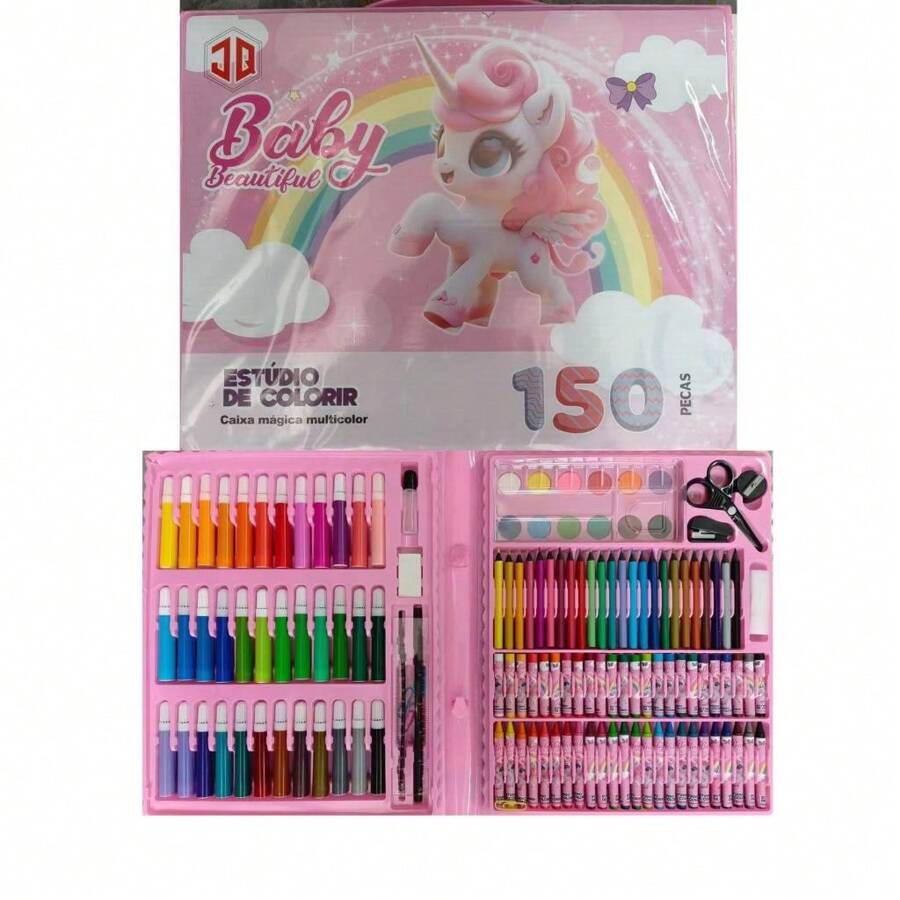 KIT 150 Pieces Children's Painting Suitcase Case Chalk Pens Pencils Varied Colors And Sizes + Coloring Drawings Children's Gift - Nhiều màu - Xem 1