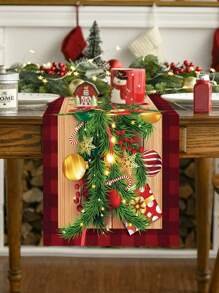 1Pc Christmas Table Runner Tablecloth Table Cover, Flower Vine Bow Pattern, Christmas Decoration, Christmas Party Supplies, Christmas Table Decor Home Decor, Christmas Decor, Xmas Decor