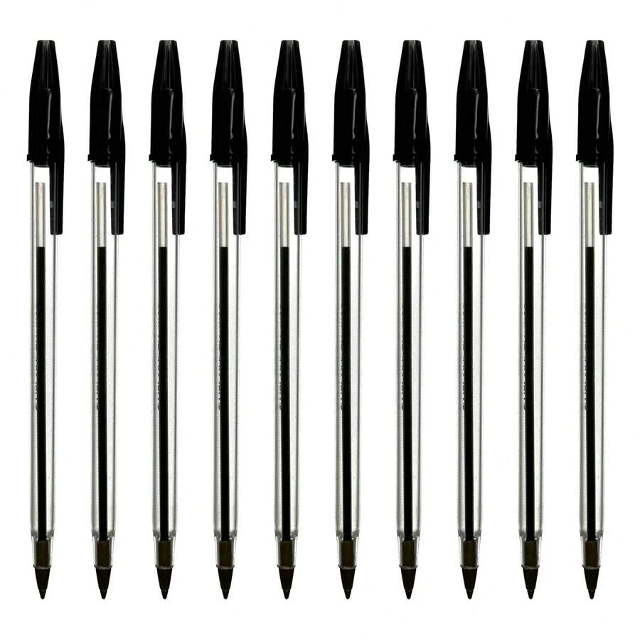 50Pcs/Box Black Ink Biro Ballpoint,Simple Classic Black Ballpoint Pens,Medium Tip For Fluent, Smooth Writing - Professional Quality Pens For Home, Office, And School Use - Black - View 1