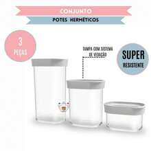 Kit Com 3 Potes Herméticos Cozinha Conjunto De Potes Hermeticos Pequenas Porcoes Para Biscoitos Doces  Farinha  Temperos Porta Mantimentos