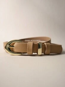 Cintos Feminino Moda Fivela Elíptico Dourado Largura de 1.9CM - Caqui - Visão 1
