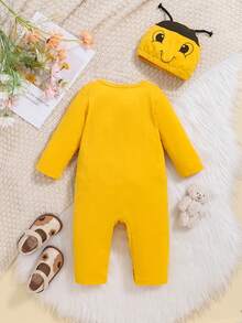 Enterizo para bebé niña con estampado de abeja de manga larga con gorro de abeja, para otoño/invierno - Amarillo - Ver 2
