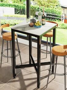 Square Kitchen Bar Table Counter Breakfast Dining Table Black Coffee Table Metal Legs With Footrest For Kitchen Dining Room Patio - White - View 2