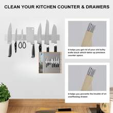 Magnetic Refrigerator 19.7-Inch Magnetic Knife Holder-Double-Sided Refrigerator Magnetic Knife Belt-Magnetic Knife Bar-304 Stainless Steel Kitchen Tool Holder/Rack - Silver - View 8