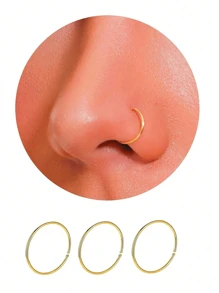 1 Set Of 6mm, 8mm, 10mm 3pcs Stainless Steel Nose Rings, Body Piercing Jewelry, Small Nose Piercing Earring, Micro Nose Septum Spiral Cartilage Hoop Earrings