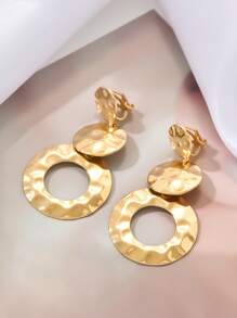 2pcs Metal Geometric Round Clip Earrings, Exaggerated Vintage Smooth Textured Non-Pierce Earrings For Party Wear - Circle - View 12