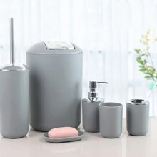 1件-7件/套浴室洗漱用品套装，包括花卉罐、牙刷杯、透明皂液器、马桶刷、漱口杯、垃圾桶家居浴室装饰秋季装饰返校 - 黑色 - 查看 35