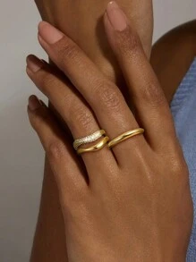 Tsnamer 3pcs/Set Everyday Stackable Rings Set Thumb Engagement Wedding Bands Rings For Women Girls Daily Jewelry Gifts - Ring - View 5