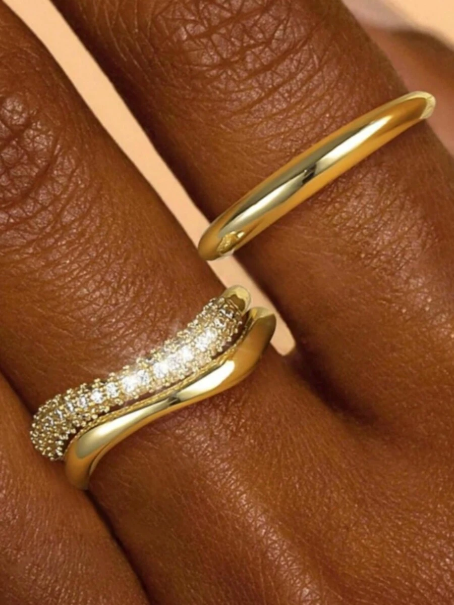 Tsnamer 3pcs/Set Everyday Stackable Rings Set Thumb Engagement Wedding Bands Rings For Women Girls Daily Jewelry Gifts - Ring - View 1