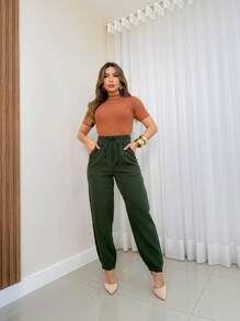 Fleur D'hiver Mode Straight Tailor Dress Pants - Army Green - View 4