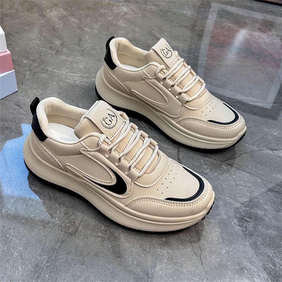 Nuevos tenis casuales y sencillos para mujeres, otoño 2024, moda coreana con suela gruesa, calzado vulcanizado y transpirable - Negro - Ver 1