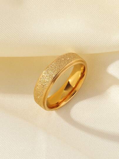 1枚金色時尚戒指,潮流鈦鋼磨砂指環適合女士和男士的韓式情侶戒指,跨境手飾