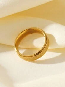1枚金色時尚戒指,潮流鈦鋼磨砂指環適合女士和男士的韓式情侶戒指,跨境手飾 - 金色 - 查看 5