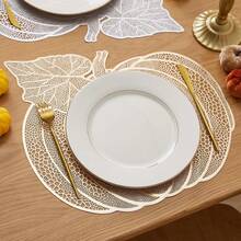 1/4/6 piezas Manteles individuales diseño de patrón calado dorado de PVC, fácil de limpiar, antideslizante, resistente a las manchas y al calor, para mesa de comedor, mesa de café, mesa final, escritorio de entrada, mesa de cocina o fiestas, decoración de fiesta de boda, festival, manteles individuales redondos para decoración de mesa de Acción de Gracias, Halloween - Multicolor - Ver 12