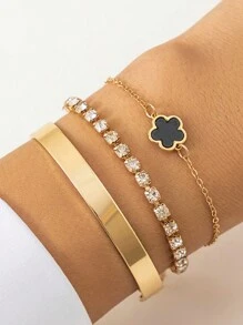 3PCS/Set Vòng tay kim loại có thể điều chỉnh bằng đồng đính hoa Zirconia Phụ kiện trang sức mùa hè cho nữ 2 màu Valentine - Nhiều màu - Xem 2