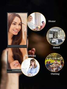 1pc Four-Fold Makeup Mirror, Foldable Multi-Function Travel Mirror, 360-Degree Panoramic View, Portable Four-Panel Folding Mirror, Self-Hair Cutting Haircut And Hairstyling, Makeup - Multicolor - View 3
