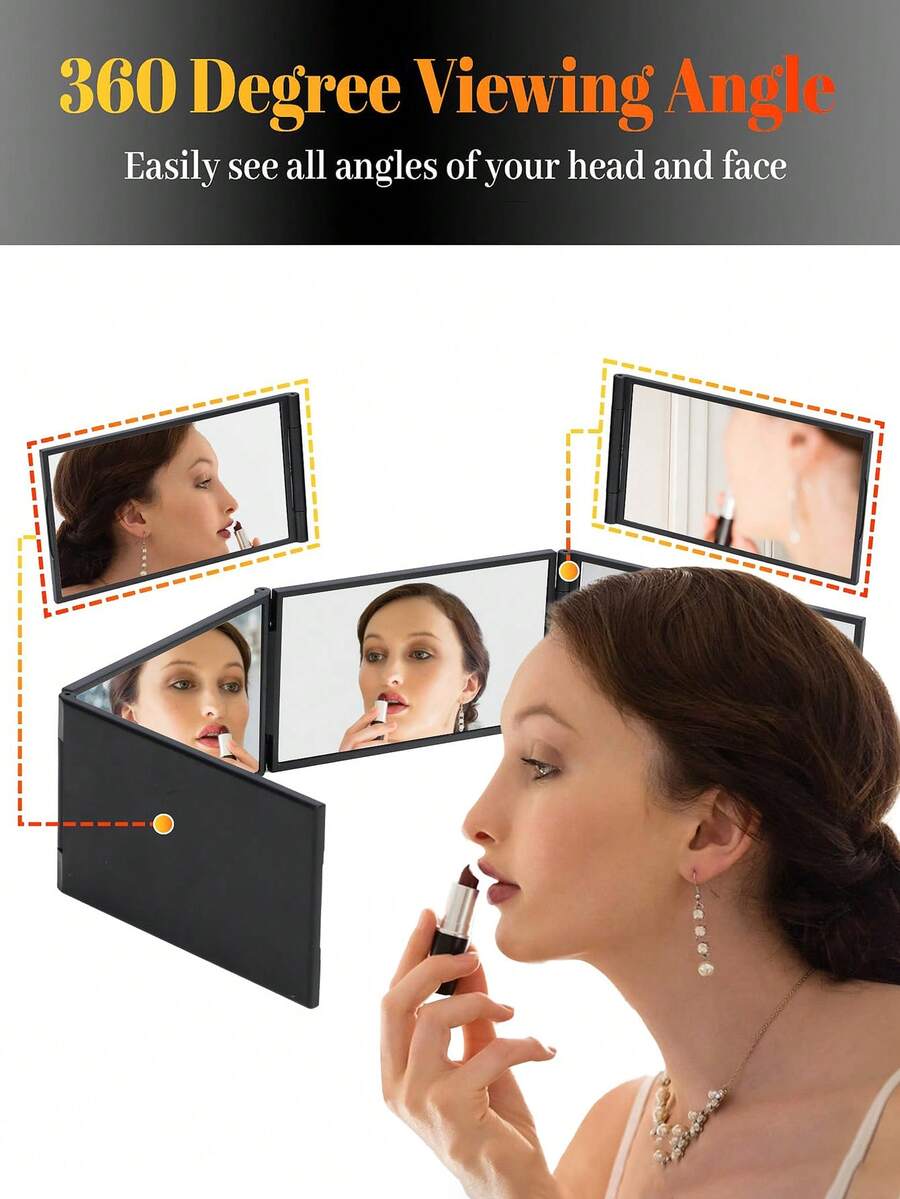 1pc Four-Fold Makeup Mirror, Foldable Multi-Function Travel Mirror, 360-Degree Panoramic View, Portable Four-Panel Folding Mirror, Self-Hair Cutting Haircut And Hairstyling, Makeup - Multicolor - View 1