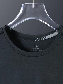 男友风男士速干T恤，弹力圆领吸汗短袖T恤，1件装，适合健身训练、跑步等运动，夏季速干服装，黑色 - 黑色 - 查看 3