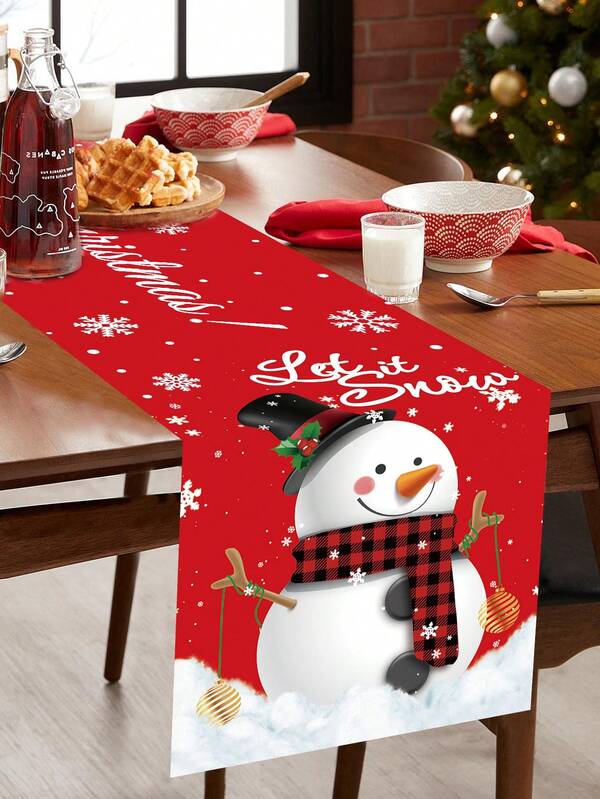 1Pc Merry Christmas Table Runner Tablecloth Table Cover,Christmas Decoration,Snowman Snowflake Pattern,Christmas Party Supplies,Christmas Table Decor Home Decor,Xmas Decor,New Year 2025 Decor