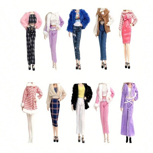 Handmade Doll Accessories Fashion Set Winter Doll Clothing Daily Casual Dress With Coat Pocket Hat Suitable For 11.8 Inch Doll Clothing (Not Include Doll)