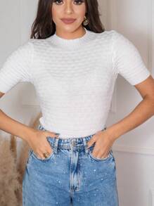Modal Knit Short Sleeve Braid - trắng - Xem 1