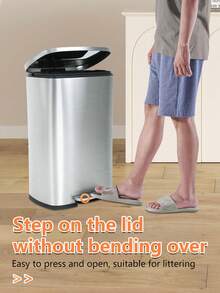13 Gallon Trash Can, Fingerprint Proof Kitchen Garbage Can With Removable Inner Bucket And Hinged Lids, Pedal Rubbish Bin For Home Office - Thép không gỉ - Xem 3