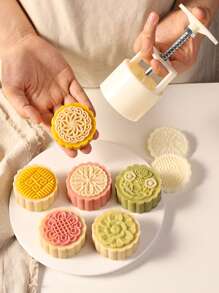 75 g Molde para pasteles de luna 7 PIEZAS, herramientas DIY de prensa manual para galletas del Festival del Medio Otoño, moldes para pasteles de luna con patrones con forma de flor 1 molde 6 sellos, cortadores de galletas para hornear