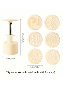 75 g Molde para pasteles de luna 7 PIEZAS, herramientas DIY de prensa manual para galletas del Festival del Medio Otoño, moldes para pasteles de luna con patrones con forma de flor 1 molde 6 sellos, cortadores de galletas para hornear