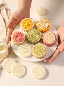 75 g Molde para pasteles de luna 7 PIEZAS, herramientas DIY de prensa manual para galletas del Festival del Medio Otoño, moldes para pasteles de luna con patrones con forma de flor 1 molde 6 sellos, cortadores de galletas para hornear