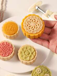 75 g Molde para pasteles de luna 7 PIEZAS, herramientas DIY de prensa manual para galletas del Festival del Medio Otoño, moldes para pasteles de luna con patrones con forma de flor 1 molde 6 sellos, cortadores de galletas para hornear